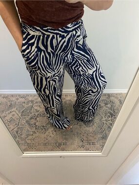 Navy & White Zebra Print Wide Leg Pants